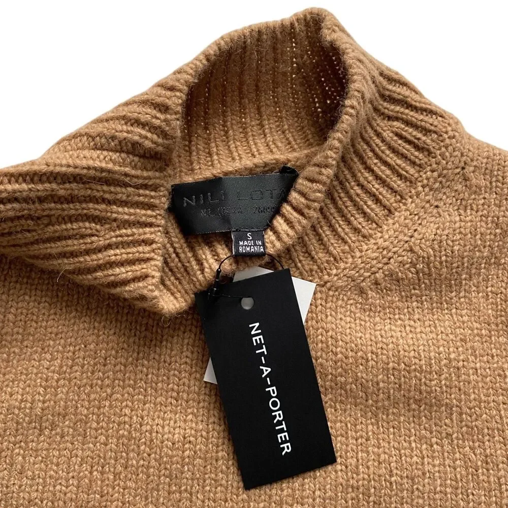 Nili Lotan Cambridge Short Sleeve Camel Hair Sweater Turtleneck Tan Size Small